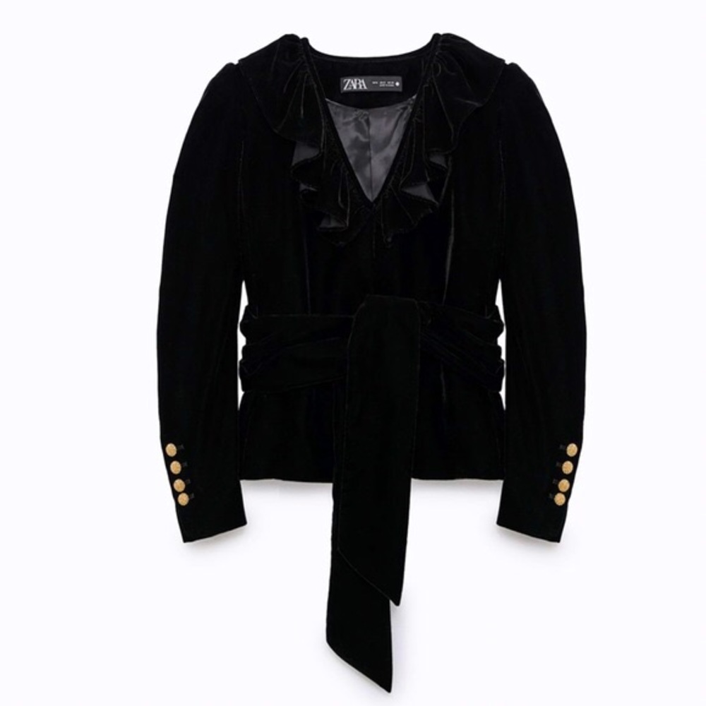 ZARA Ruffle Velvet Blazer - Picture 3 of 13